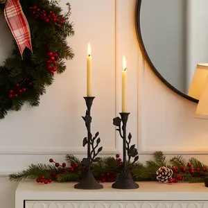 Eden Set of 2 Floral Branch Taper Candle Holders – Antique Bronze Aluminum Taper Holders