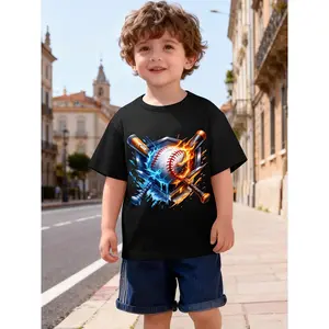 Baseball Dripping Ice Cream Drip Youth  Baseball Novelty Aesthetic Graphic Kids' Quick Dry Moisture-Wicking T-Shirt, Breathable Lightweight Athletic Tee for Boys Outdoor Sports