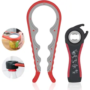 Jar Opener, 5 in 1 Multi Function Can Opener Bottle Opener Kit with  Handle Easy to Use for ,  and   ( Red)
