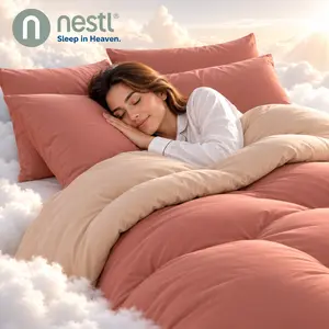 NESTL 3-Piece Reversible Marshmallow Double-Stuffed Fluffy Core Bed Comforter Set, Queen Size, Modern Soft Bedroom Bedding Linens, Lightweight Duvet Insert, Reversible Quilt Set