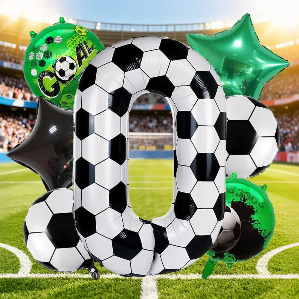 8pcs Football Number Balloons Party Decorations, Balloon Set, Printed Numbers 0-9, Soccer Theme Birthday Party Balloons, Fun Event Supplies