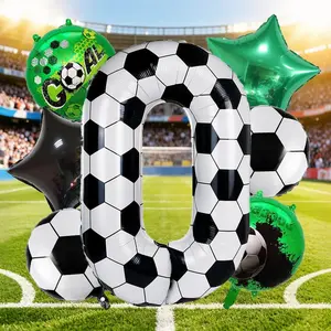 8pcs Football Number Balloons Party Decorations, Balloon Set, Printed Numbers 0-9, Soccer Theme Birthday Party Balloons, Fun Event Supplies