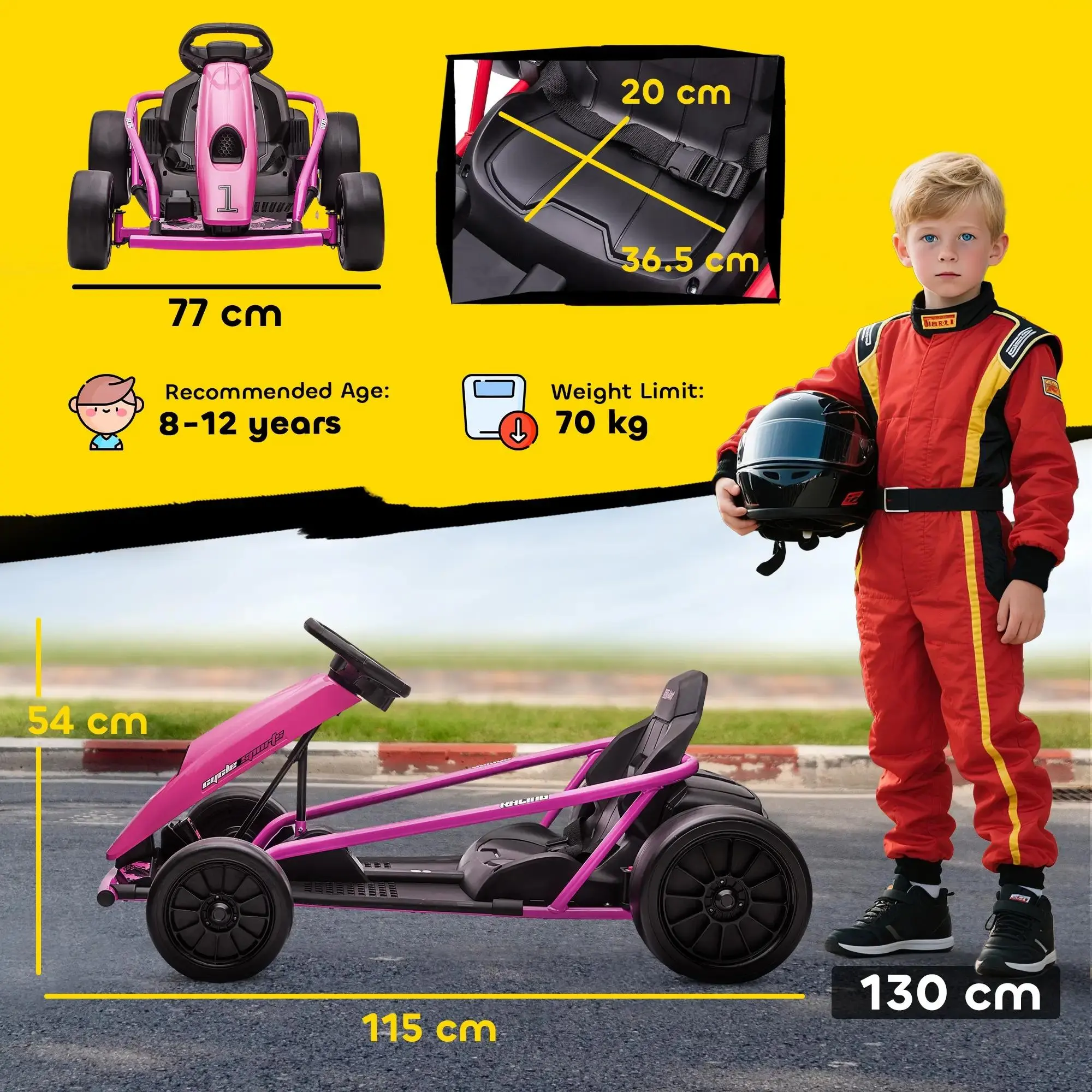 Aosom 24V Electric Go Kart, 7.5/8.1mph, Drifting Car Battery Powered Ride on Toy with Slow Start, Music, Horn, for 6-12 Years Old Aosom 24V Electric Go Kart, 7.5/8.1mph, Drifting Car Battery Powered Ride on Toy with Slow Start, Music, Horn, for 6-12 Years Old