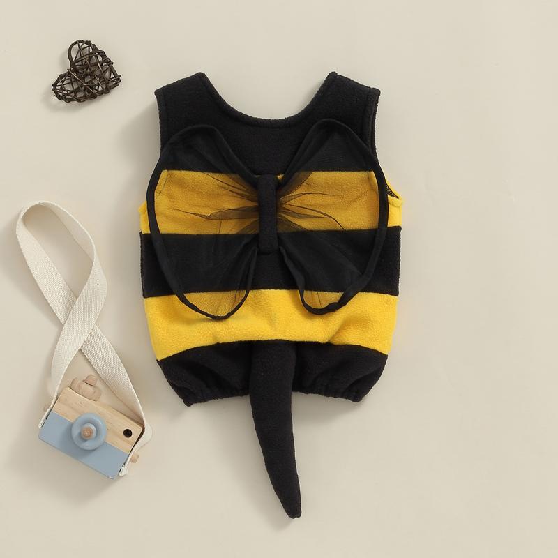Toddelr Baby Boy Girl Halloween Costume Bee Costume Striped Print Tank Tops with Wings and Tail for My First Halloween Baby Outfit