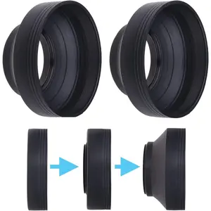 77mm Camera Lens Hood - Rubber - Set of 2 - Collapsible in 3 Steps - Sun Shade/Shield - Reduces Lens Flare and Glare - Blocks Excess Sunlight for Enhanced Photography and Video Footage