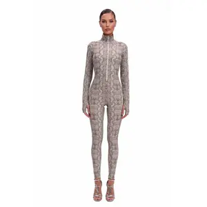 Python Long Sleeve Turtleneck Zip Up Full Bodysuit Total Zipper