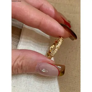 Women's Non Tarnish Jewelry Gold Plated Clover & CZ Stackable Ring - Dainty Half-Eternity Design, Waterproof, Perfect for Everyday Wear & Office Style with Subtle Vintage Sparkle