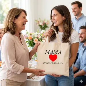 The gift that made mom cry, Personalized Mama Tote Bag, Custom Name Mother Gift Tote, meaningful family names design, perfect for Mother’s Day birthday gift, everyday reusable cotton bag, sentimental keepsake, gift from kids to mom