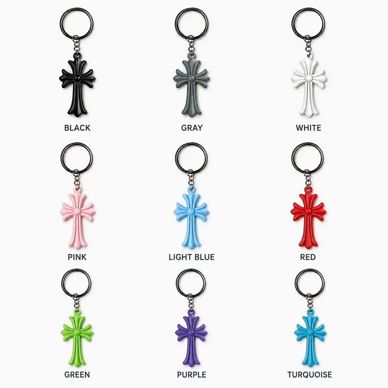 Gothic Cross Keychain - Designer Inspired Premium Soft Silicone Charm with Durable Steel Keyring - Trending Streetwear Accessory for Keys & Bags