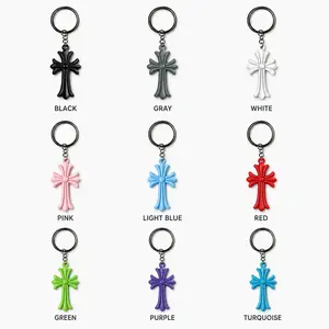 Gothic Cross Keychain - Designer Inspired Premium Soft Silicone Charm with Durable Steel Keyring - Trending Streetwear Accessory for Keys & Bags