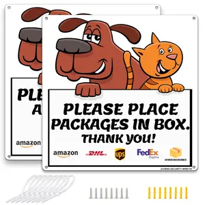 Aluminum Sign Place Packages in Box 2 Pack with Mounting Hardware Easy Installation Durable Design Delivery Notice tin sign wall decor sign aluminum wall art yardsigns fence house sign decorative metal sign hobby lobby signs  private property Pearl