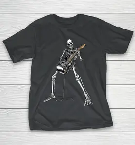 Happy Skeleton Guitar Guy Spooky Halloween Vintage Tee Unisex T Shirt