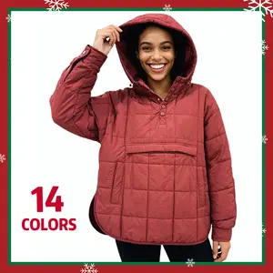 Tanming Women's Oversized Hooded Pullover Puffer Jacket Lightweight Quilted with Chest & Side Pockets Spring Winter Outwear Outfit