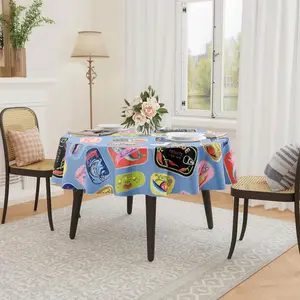 Ocean Style Pattern Printed Tablecloth, Holiday Party Decorative Round Picnic Camping Table Cover, Vintage Farmhouse Kitchen Accessory Gift