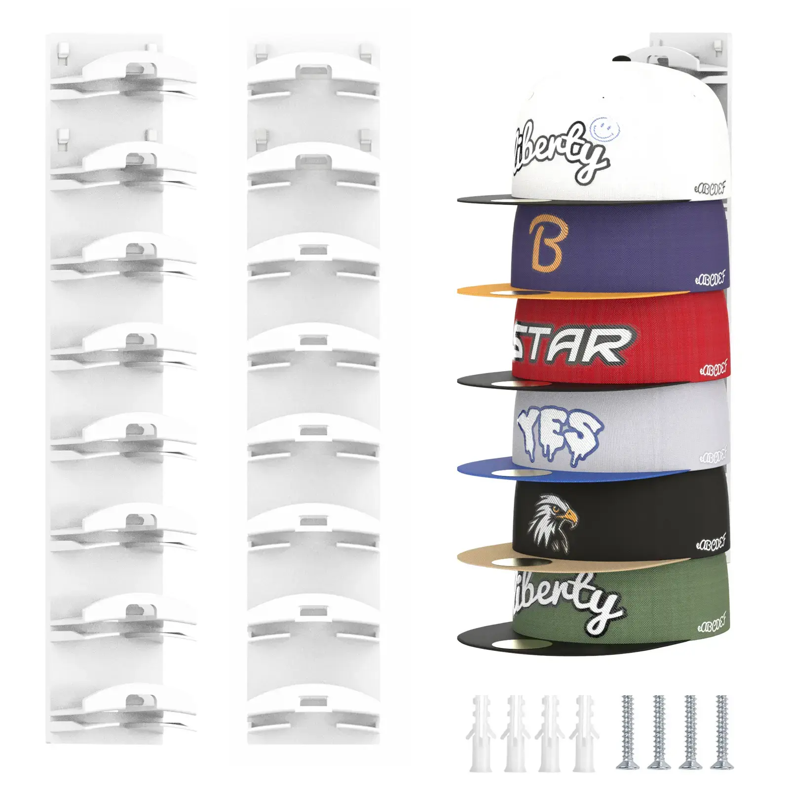 【SummerVibes】Wall-Mounted Baseball Cap Organizer, 2-Pack Adhesive Hanging Hat Rack (Black/White) - Holds 16 Hats for Closet Door/Bedroom, Easy Access Display & Installation, Father's Day Gift with Room Decor Appeal