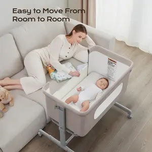 BabyBond 3 in 1 Bassinet Bedside Sleeper for Newborns with Comfy Mattress Wheels & 6 Height Adjustments Portable Convertible Design,Easy to Move, Beige,Ideal Christmas Gifts for Babies