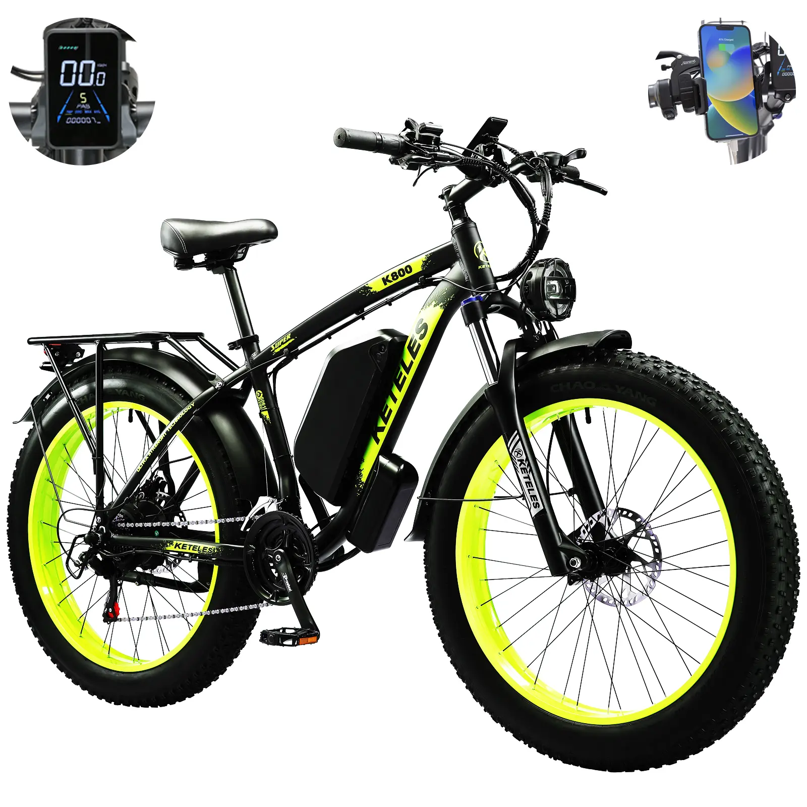 JESRIDER  E Bike, 48V 20Ah Battery Electric Bike, Bike with Phone Holder, E Fatbike with 26"x4.0" Fat Tire, peak 2000W E-Bike 120KM Range 21-speed Transmission Hydraulic Disc Brakes sohochic