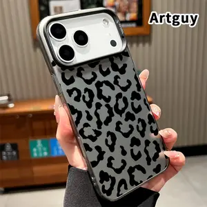Black White Leopard Print Pattern Phone Case for iPhone 17 Pro Max 16 15 Plus Air 14 13 12 11 E Electroplated Four-Corner Anti-Fall Protection Cellphone Cover
