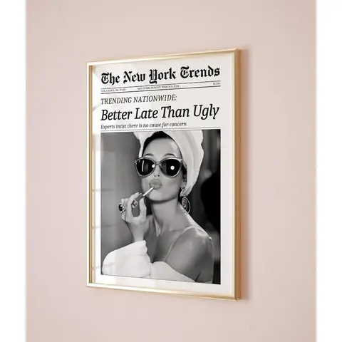 Unframed "Better Late Than Ugly" New York Times Military-Themed Waterproof Newspaper Print Art Poster with Box - Kitchen, Polka Dot, Marble, Houndstooth Unique Room Decor for Bedroom, Nursery