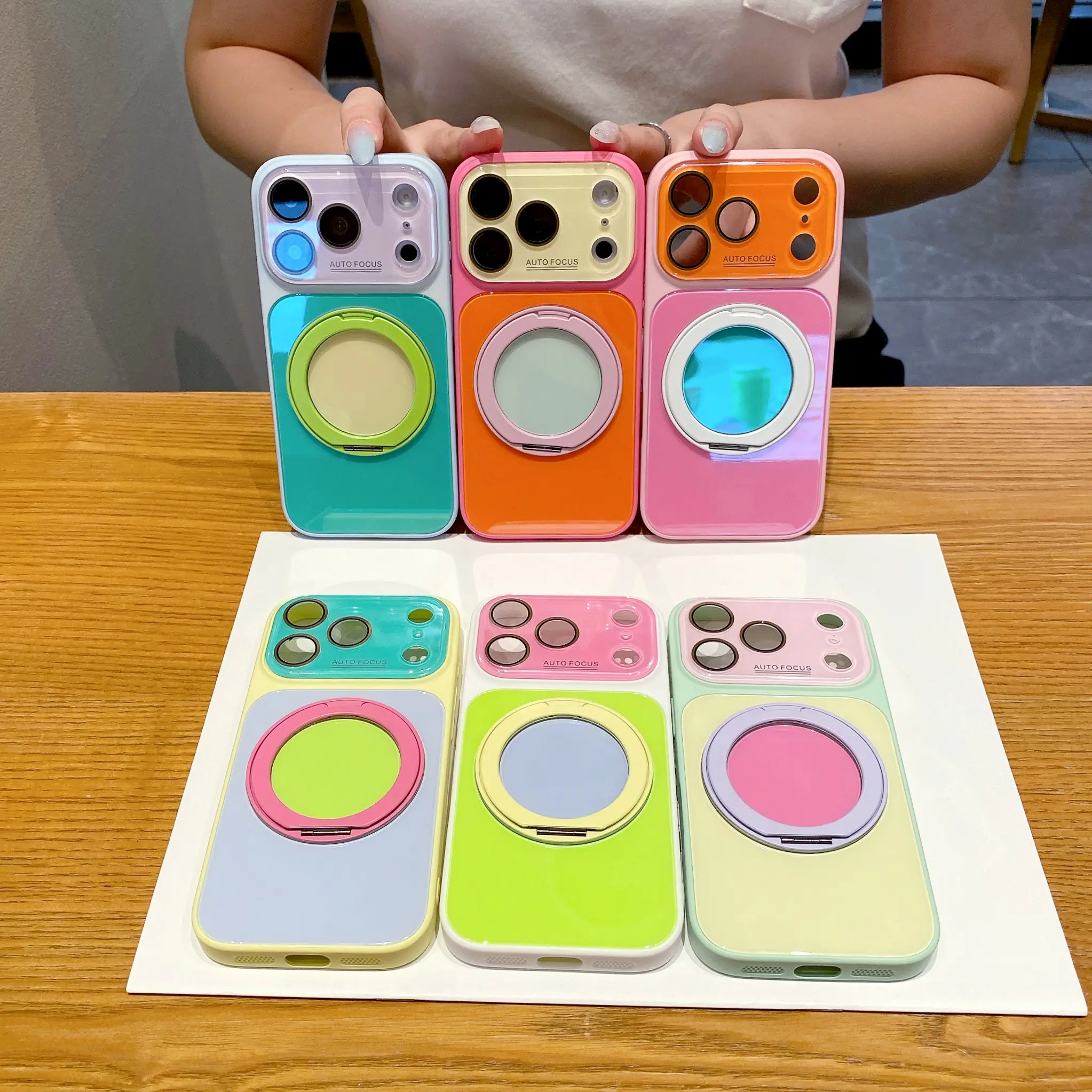 Magnetic Kickstand Phone Case for iPhone 17 16 15 14 13Promax, Dopamine Color Block Candy Glossy Case, 360 °   Rotating Ring Stand, Shockproof Protective Cover with Camera Lens Protector Phone case