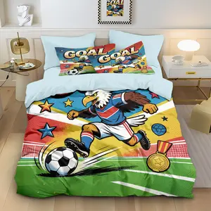 3-piece set of American cartoon bald eagle letter football medal duvet cover, including 1 duvet cover and 2 pillowcases, without blankets or pillowcases, soft and comfortable, suitable for bedrooms, hotels, and school dormitories