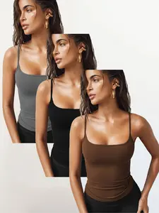 Women's Solid Color Backless Spaghetti Strap Cami Top, Casual Chic Sleeveless Top for Summer, Ladies Clothes for Daily Wear