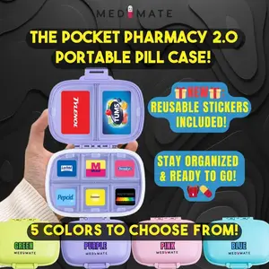 MedMate 2.0 - DIY Pill Case Organizer with Reusable Stickers, 5 Colorful Options Available, Ideal for Healthcare and Medicine Use