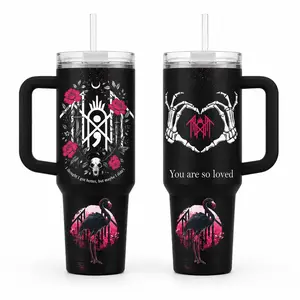 Slep T0ken Tumbler 30oz 40oz V2, Black Gothic Music Fan Cup With Red Logo, You Are So Loved Dark Floral Drinkware With Handle And Lid, Alternative Metal Gift, Not Including The Straw
