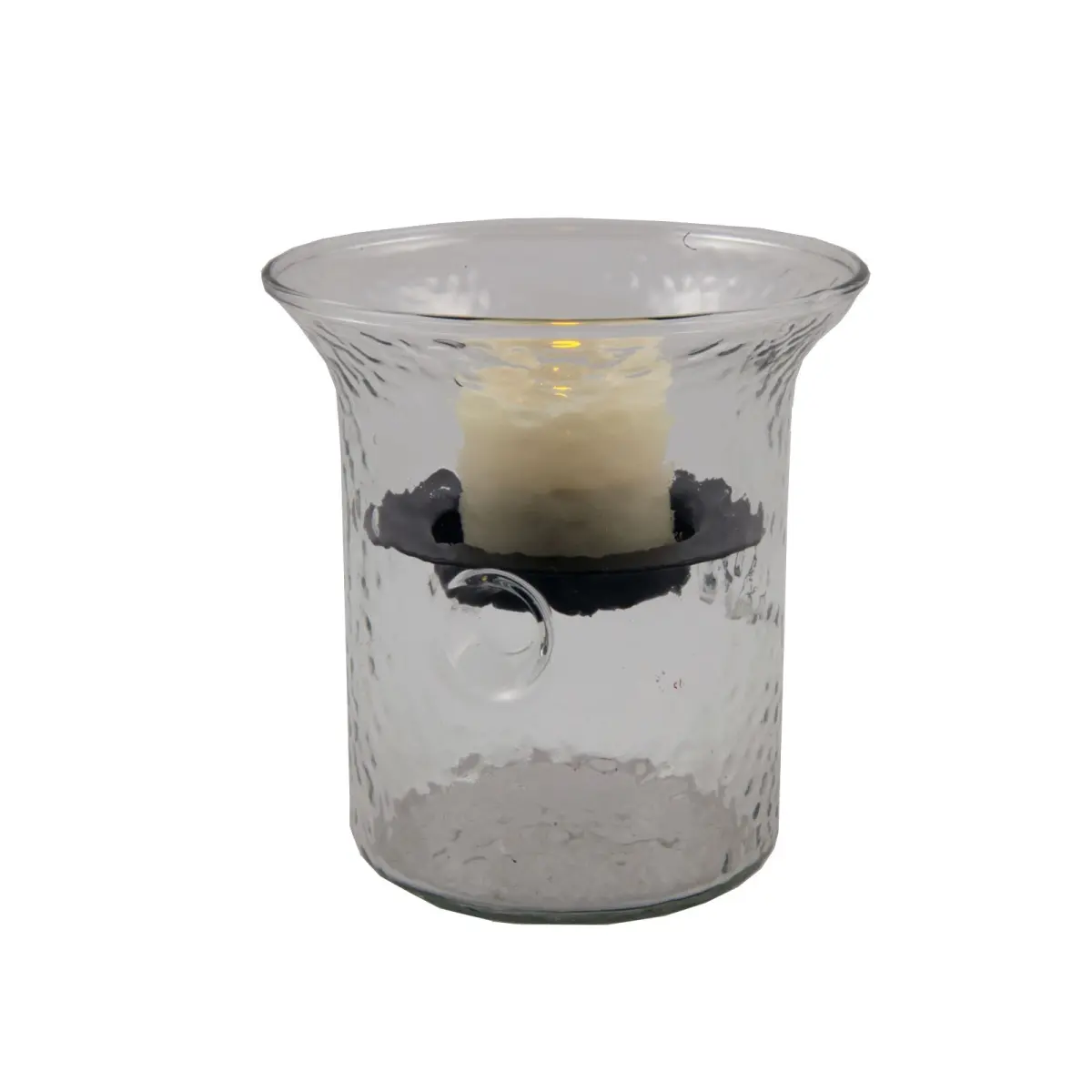 4 in. Hammered Glass Tabletop Hurricane Candle Holder with Candle, Clear