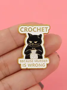Adorable Quote & Cat Enamel Brooch, Zinc Alloy Unique Design Badge, Women's Backpack Accessory, Fashion Jewelry Gift, All Seasons Wear, Crochet