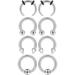 FIASASO Surgical Steel Septum Stretching Kit - Septum Rings Septum Pincher Tapers Gauge Kit Nose Septum Piercing Jewelry Earrings For Women Men, Silver Black Tone