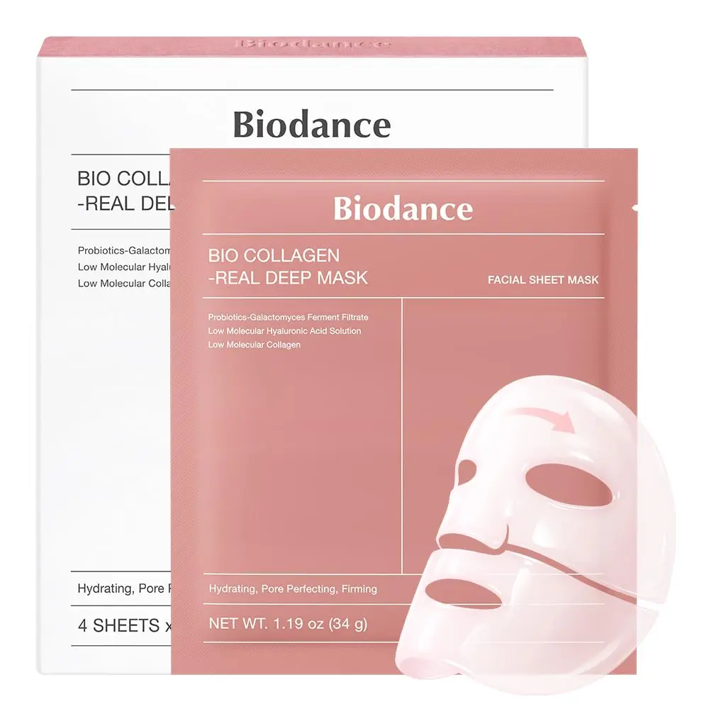 Bio-Collagen Real Deep Mask, Hydrating Overnight Hydrogel Face Mask, Pore Minimizing, Elasticity, Plumping, Travel Essentials & Self Care Gifts for Women, Korean Skin Care | 1.19oz(34g) x 4ea