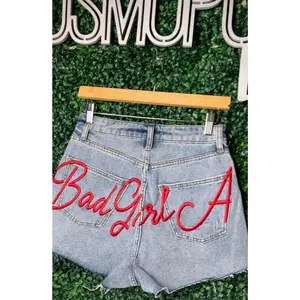 EMBROIDERED DENIM SHORTS - PLUS SIZE