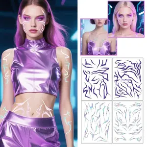 4/6pcs KPop Temporary Tattoo Set, Purple Colorful Patterns, Birthday Party, Halloween Costume Party, Cosplay Body Tattoos, Mother's Day Gift