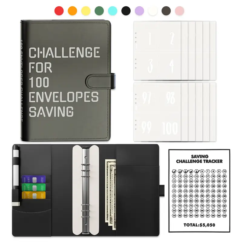 100 Envelopes Saving Challenge, A5 Money Saving Budget Binder with Cash Envelopes, Savings Challenge Planner Book, Easy and Fun Way to Save $5,050,Mon
