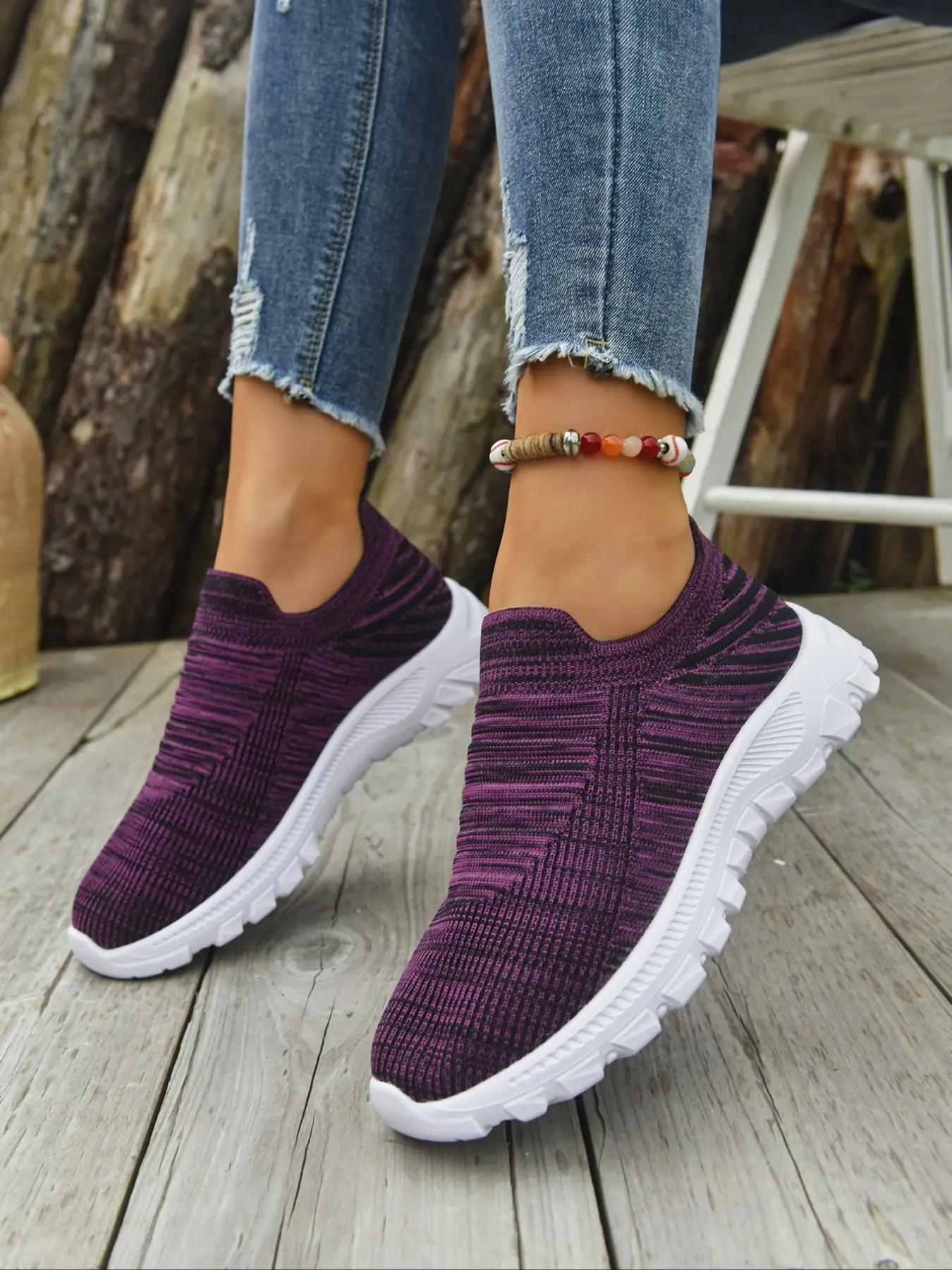 Women's Light Purple Knit Slip - On Ankle Sock Sneakers, Stretchable Breathable Casual Indoor/Outdoor Comfortable Lightweight Walking Running Shoes, Everyday Athletic Training Footwear