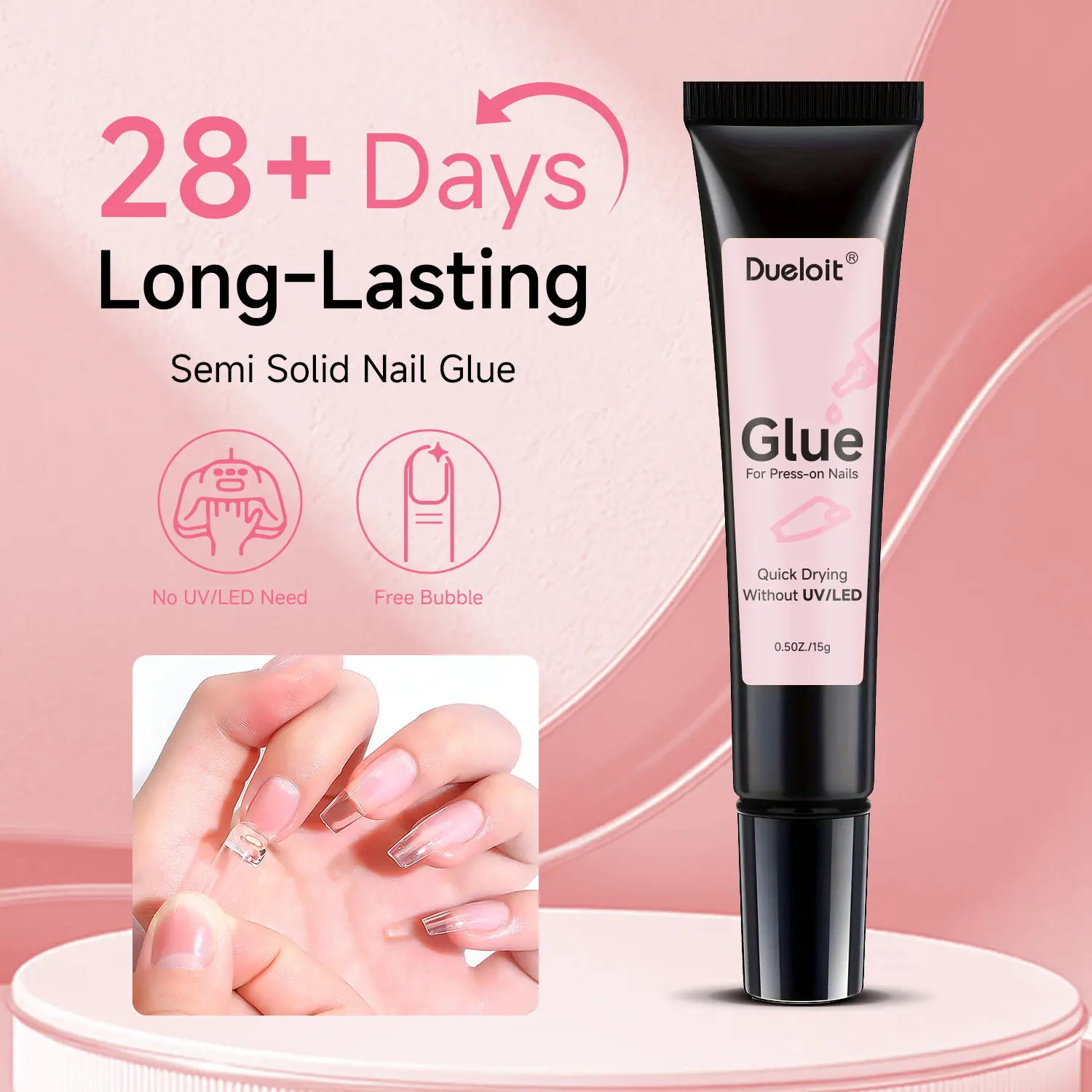 Dueloit 15ml Semi-Solid Nail Glue for Press-On Nails, Strong Hold, Easy Apply, Nail Game Upgrade