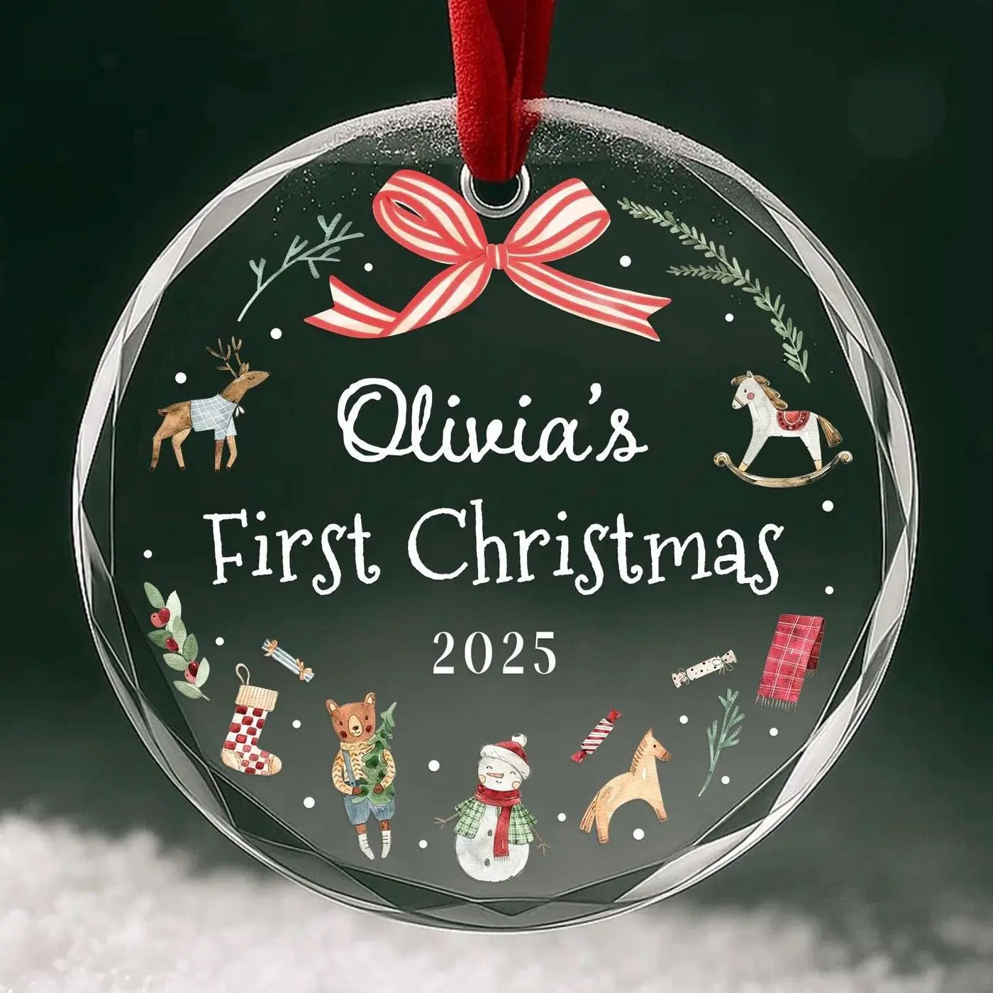 Personalized Baby's First Christmas Ornament 2025 • Custom Name Gift for Newborn Girl or Boy • Glass Heart or Round Ornament Keepsake OR018