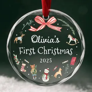 Personalized Baby's First Christmas Ornament 2025 • Custom Name Gift for Newborn Girl or Boy • Glass Heart or Round Ornament Keepsake OR018