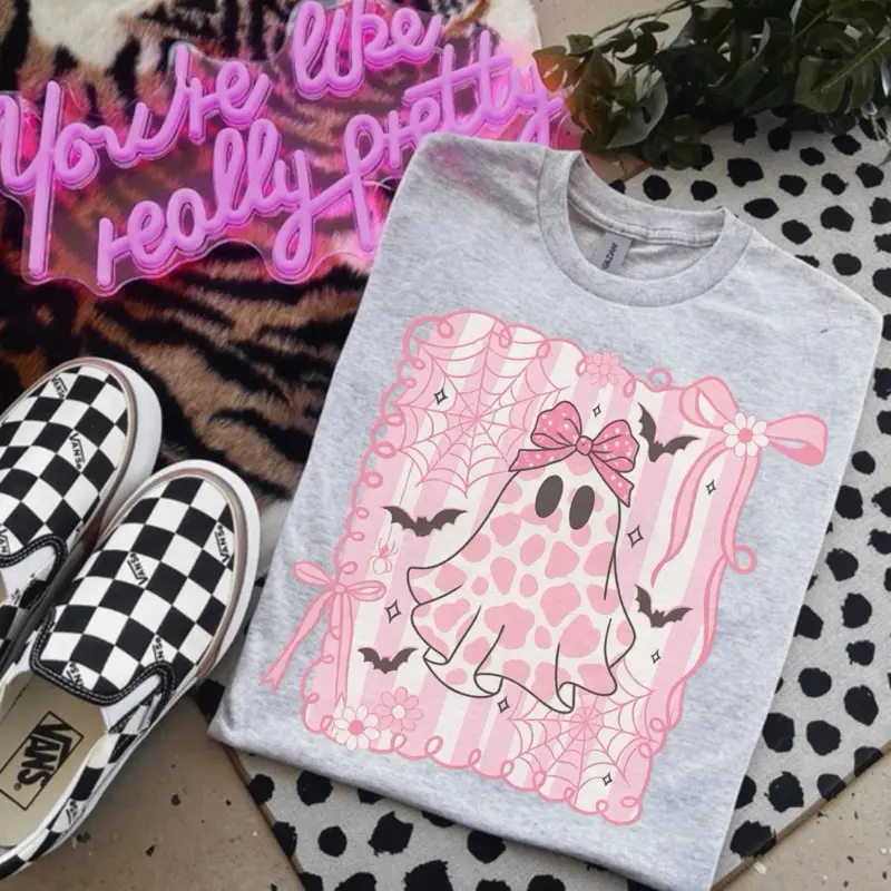 Pink Cowprint Ghost Bleached Jersey Tee - Unisex, Comfy, Casual, Sublimation Design, Random Bleaching, True-to-Size Fit, 35% Cotton 65% Poly Fabric, Mum-Friendly