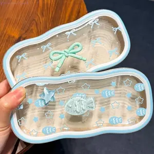 Cute Portable Magnetic Sunglasses Case, Transparent Wave Design Shockproof Eyeglasses Holder, Stylish Glasses Organizer Perfect for Students, Daily Use, Travel & School