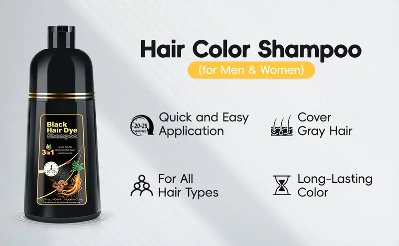 KAISASA 3-in-1 Black Hair Color Shampoo - Alcohol-Free Cleanser, Conditioner with Ginseng Extract, Herbal Gray Coverage, Natural Plant Care, Restores Functionality, 15-20 Minute Home Application, for Adults (400ml, 36 Months Shelf Life) KAISASA 3-in-1 Black Hair Color Shampoo - Alcohol-Free Cleanser, Conditioner with Ginseng Extract, Herbal Gray Coverage, Natural Plant Care, Restores Functionality, 15-20 Minute Home Application, for Adults (400ml, 36 Months Shelf Life)