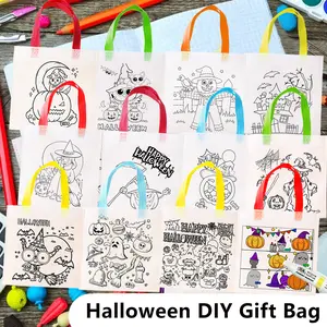 Halloween DIY Coloring Bags Set, Pumpkin Witch Designs, Hand-Painted Craft Kits, Party Favor Gift Bags, Holiday Gifts, Creative Crafts