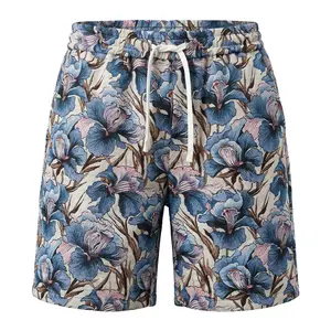 Mens Vintage Iris Floral Tapestry Jacquard Shorts Casual Streetwear