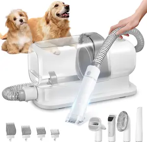 Dog Grooming Vacuum, Pet Grooming Vacuum Kit 2.3L Suction 99% Pet Hair with 5 Tools for Dog Cat for Shedding Grooming, Low Noise (Grey & White)