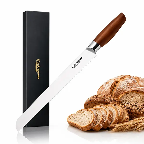 Eyeknow 9.5" Serrated Bread Knife – Single-Sided Edge for Clean Cuts on Sourdough, Bagels & Cakes, Less Crumbs & No Crushing, Perfect for Home Bakers