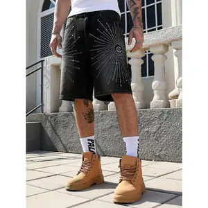 Men's Baggy Rhinestone Denim Shorts - Y2k Vintage Hip Hop Streetwear Jorts