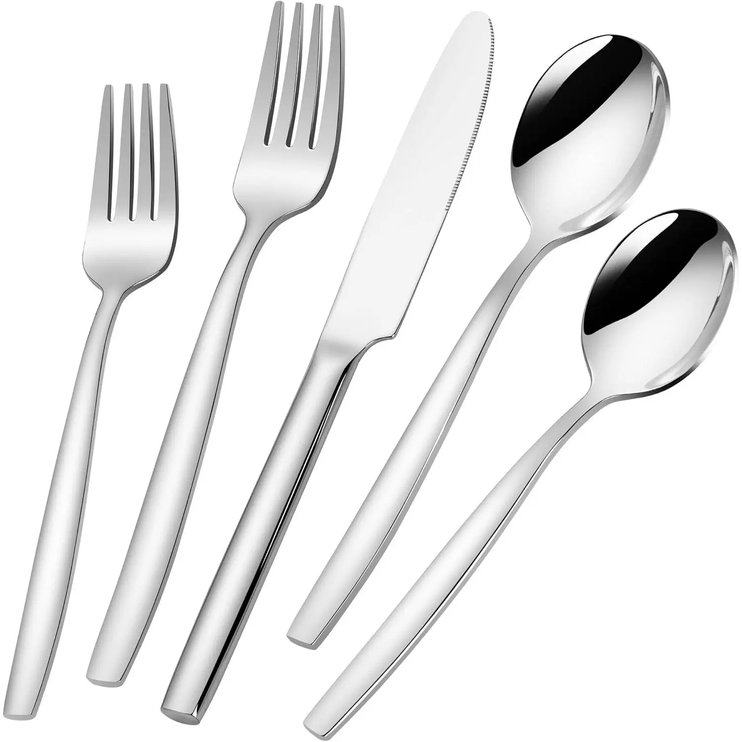 18/10 Stainless Steel Silverware Set for 8, 40 count Minimalist Flatware Set, Dishwasher Safe Silverware, Modern Korean Soup Spoon  and Fork Set