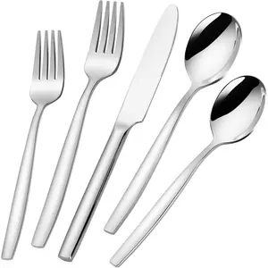 18/10 Stainless Steel Silverware Set for 8, 40 count Minimalist Flatware Set, Dishwasher Safe Silverware, Modern Korean Soup Spoon  and Fork Set