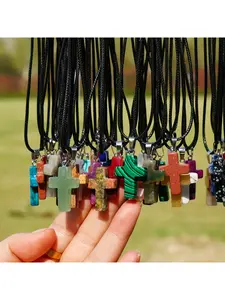 30 Pieces Cross Shape Crystal Charms Black String Chain Sparkly Easy to Mix Match Ideal for DIY Jewelry Making (30 Charms + 30 Chains)